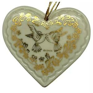 Lenox Heart Ornament Love Birds Cream Gold Trim Vintage Ceramic 2" X 2.5"